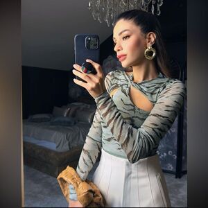 ZARA ZEBRA PRINTED TULLE TOP